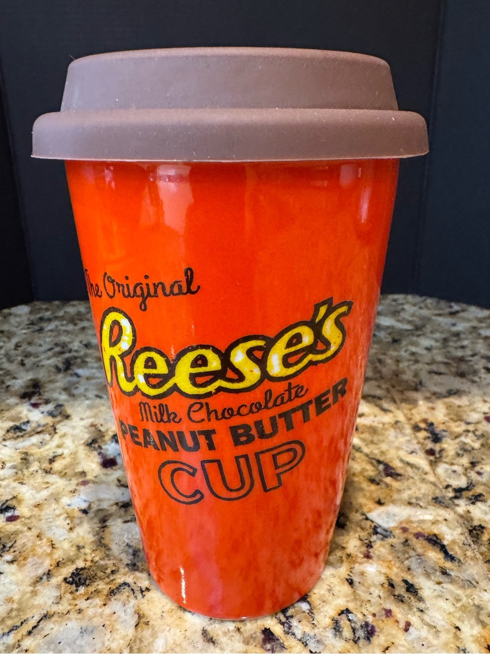 Hershey: Reese’s Peanut Butter Travel Cup w/Brown Silicone Lid - used